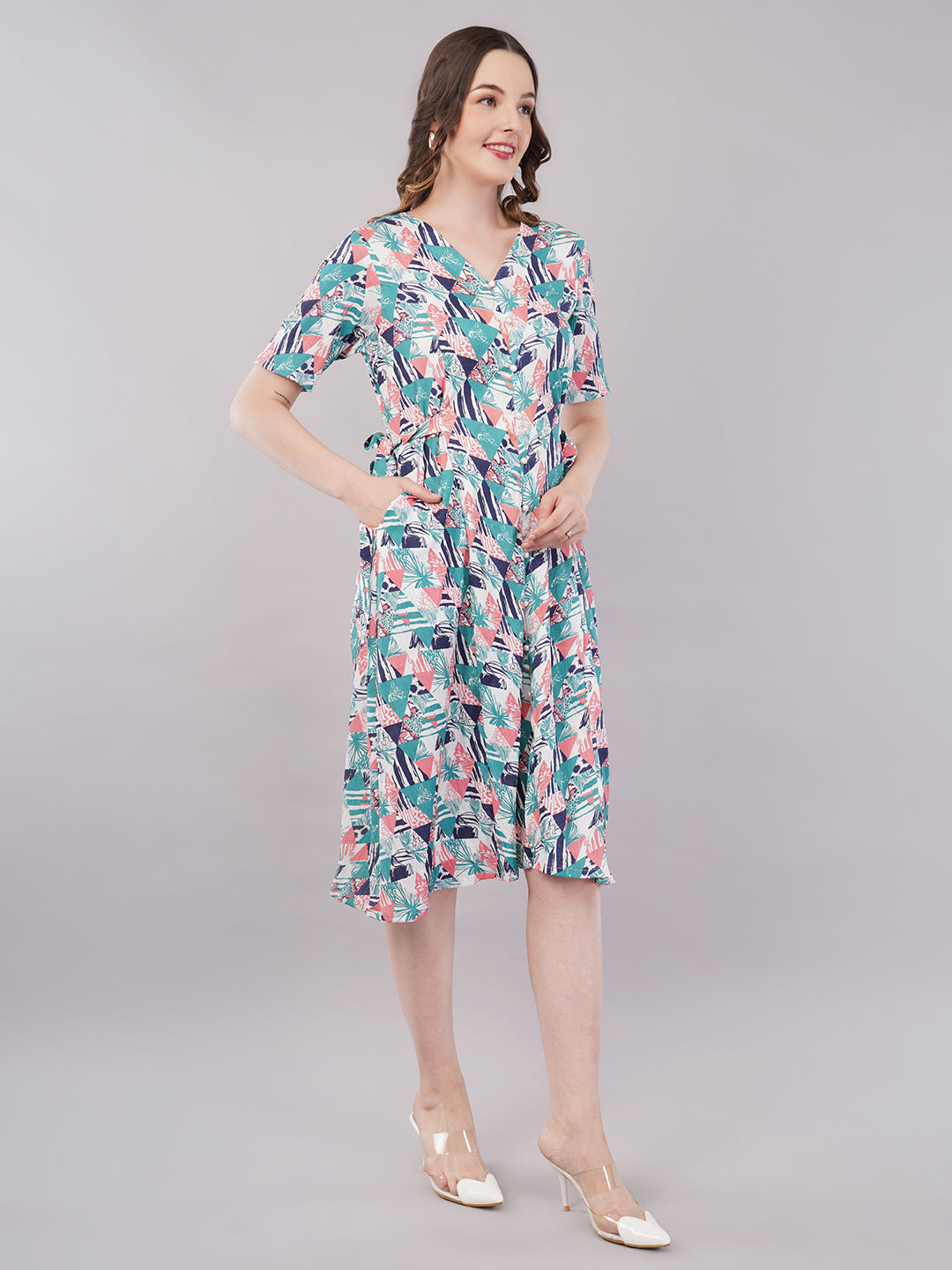 Geometrical print midi dress