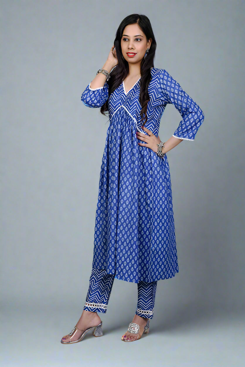 Blue A line kurti set