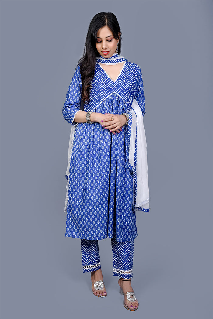 Blue A line kurti set