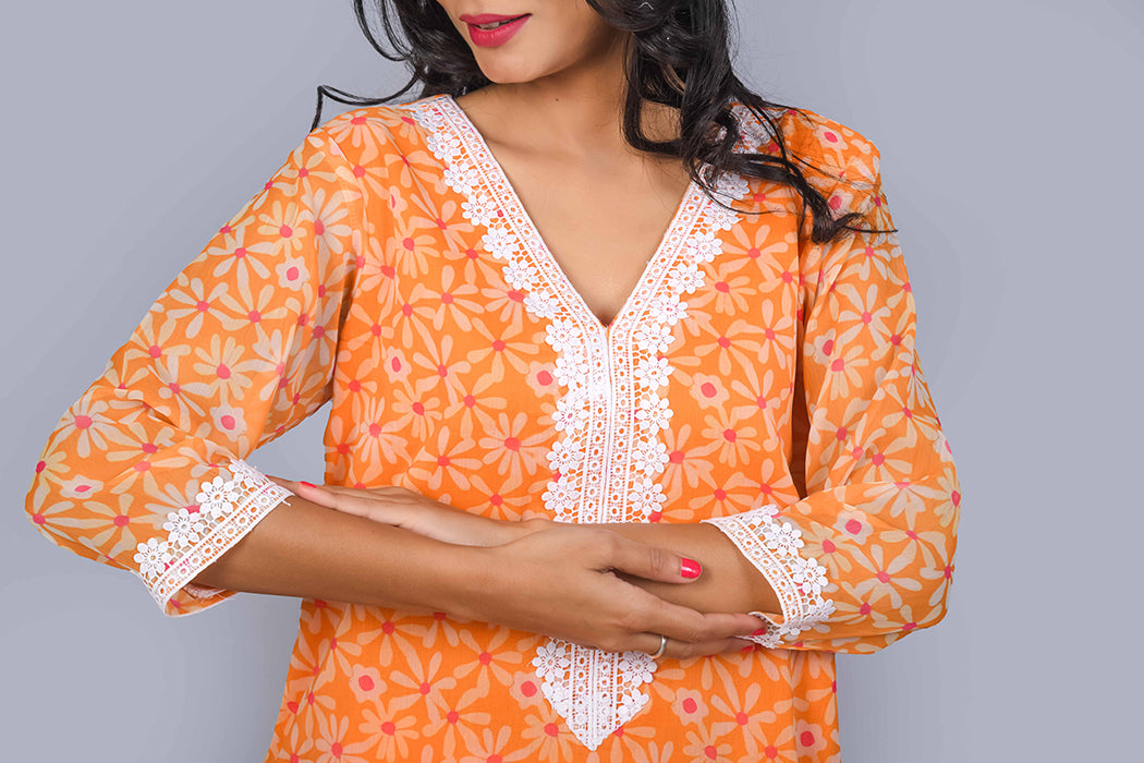 Sunset yellow chiffon kurta