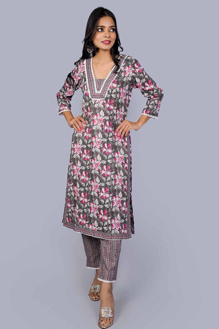Cotton Katha print kurta set