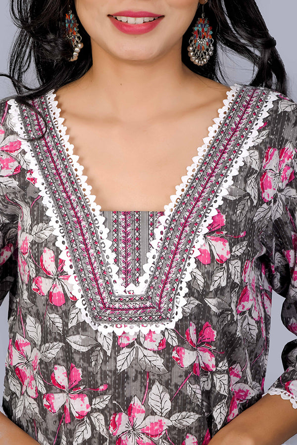 Cotton Katha print kurta set