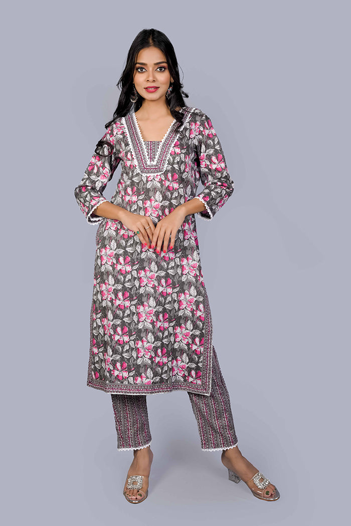 Cotton Katha print kurta set