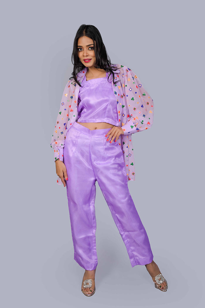 Lilac shirt with top & trouser