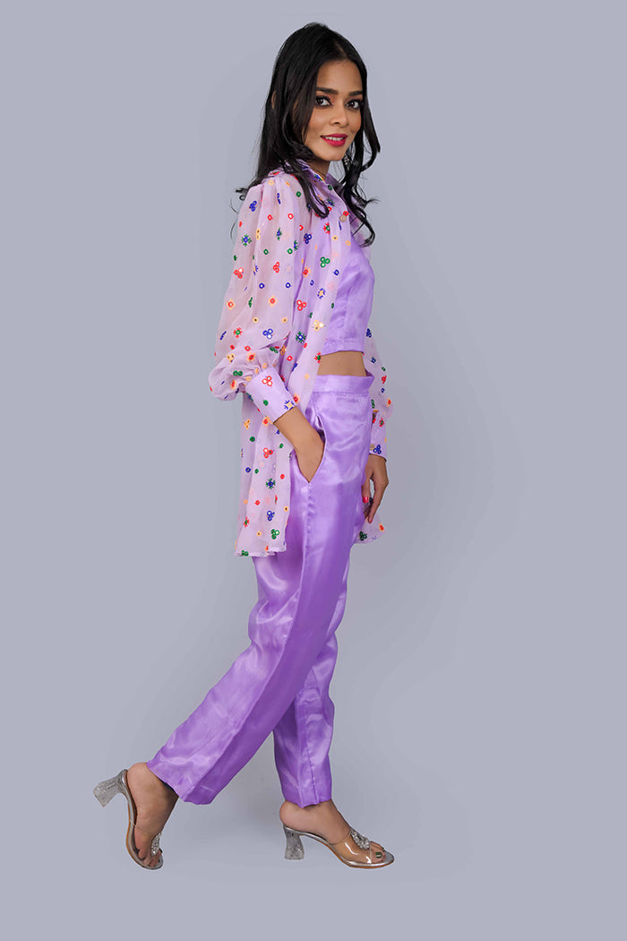 Lilac shirt with top & trouser