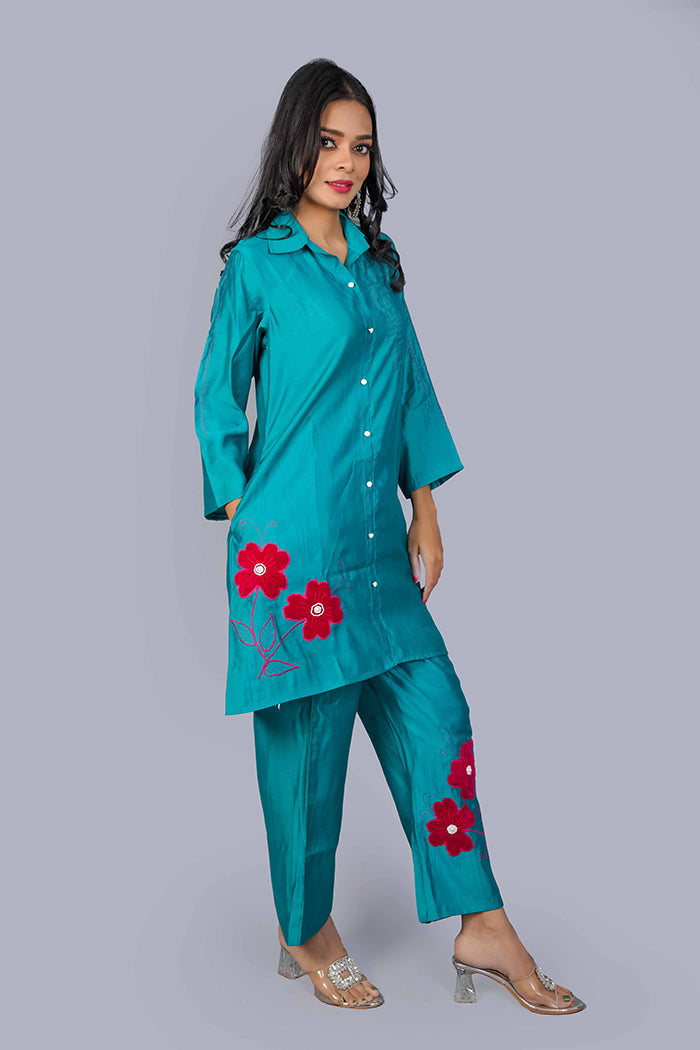 Silk  Patch work Co ord set