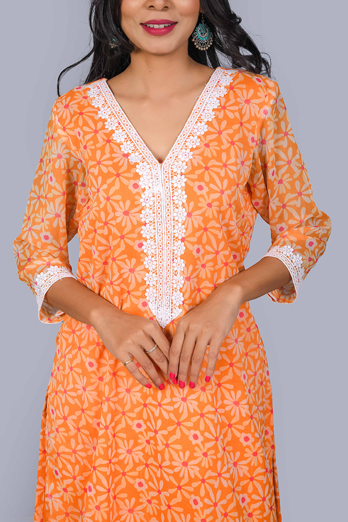 Sunset yellow chiffon kurta