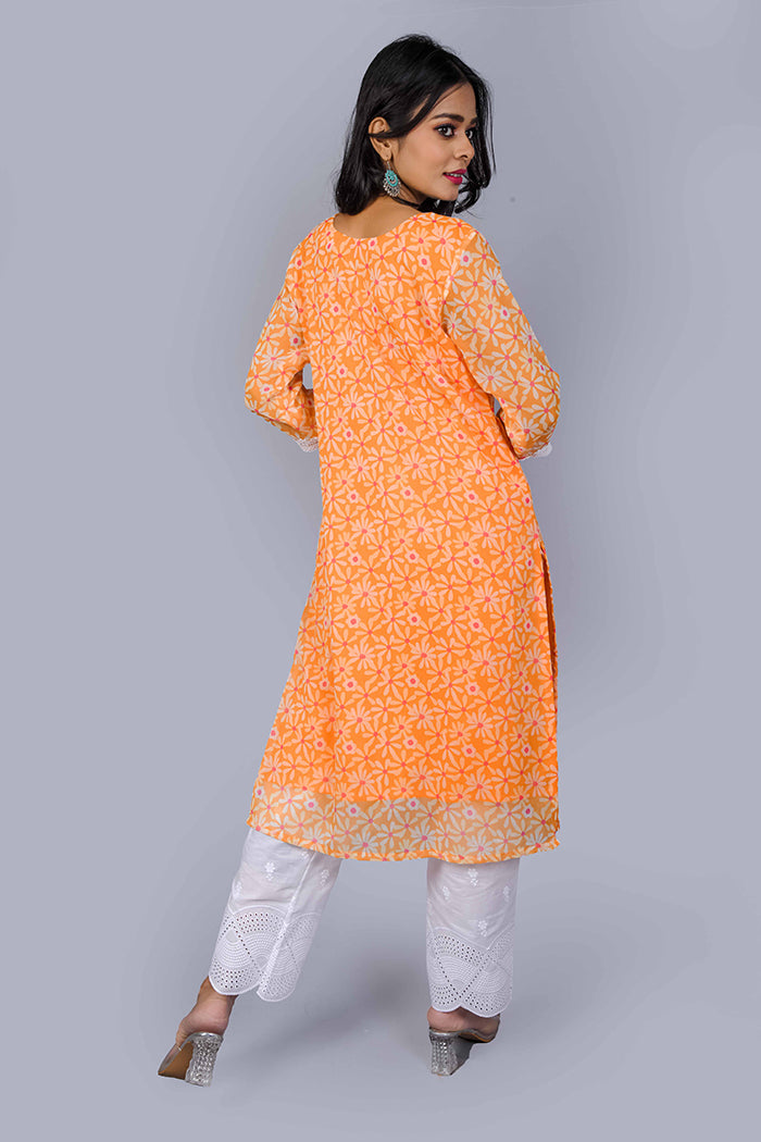 Sunset yellow chiffon kurta