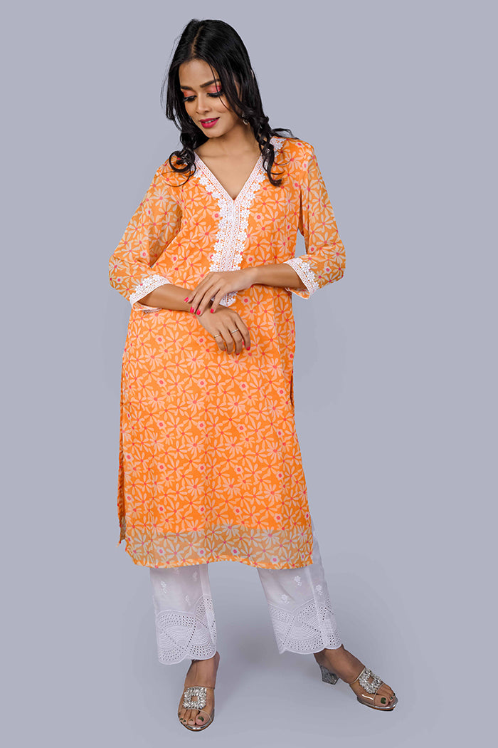Sunset yellow chiffon kurta