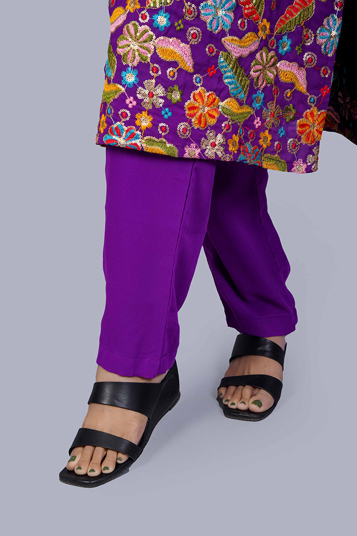 Purple embroidery kurti set