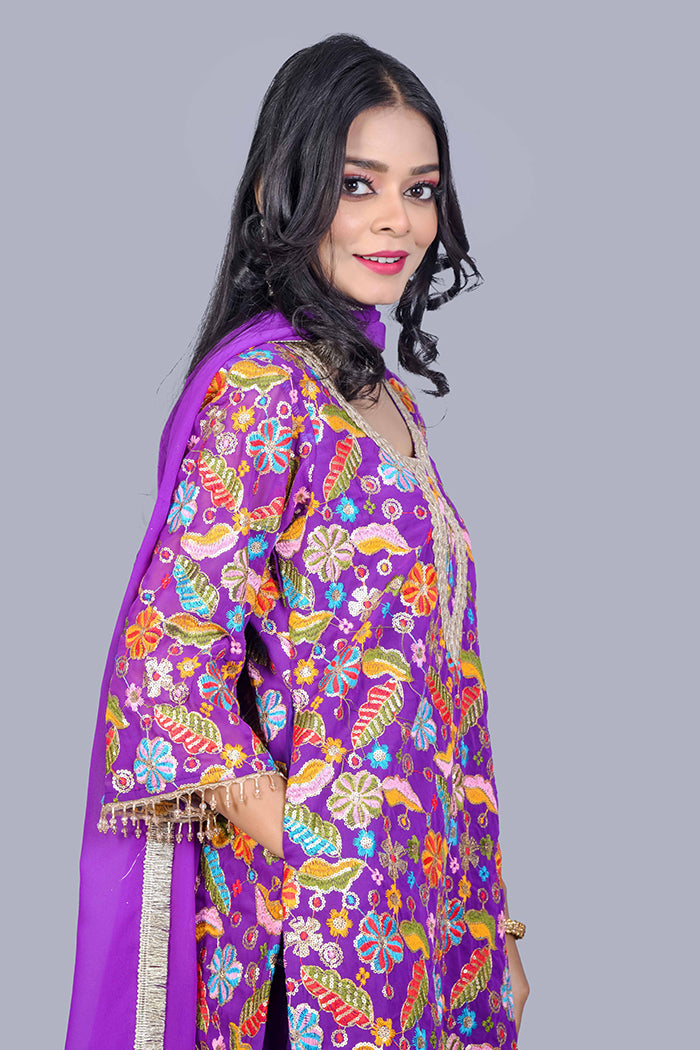 Purple embroidery kurti set