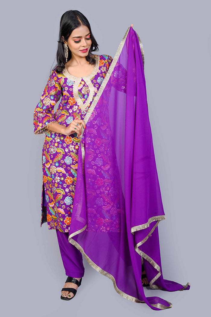 Purple embroidery kurti set