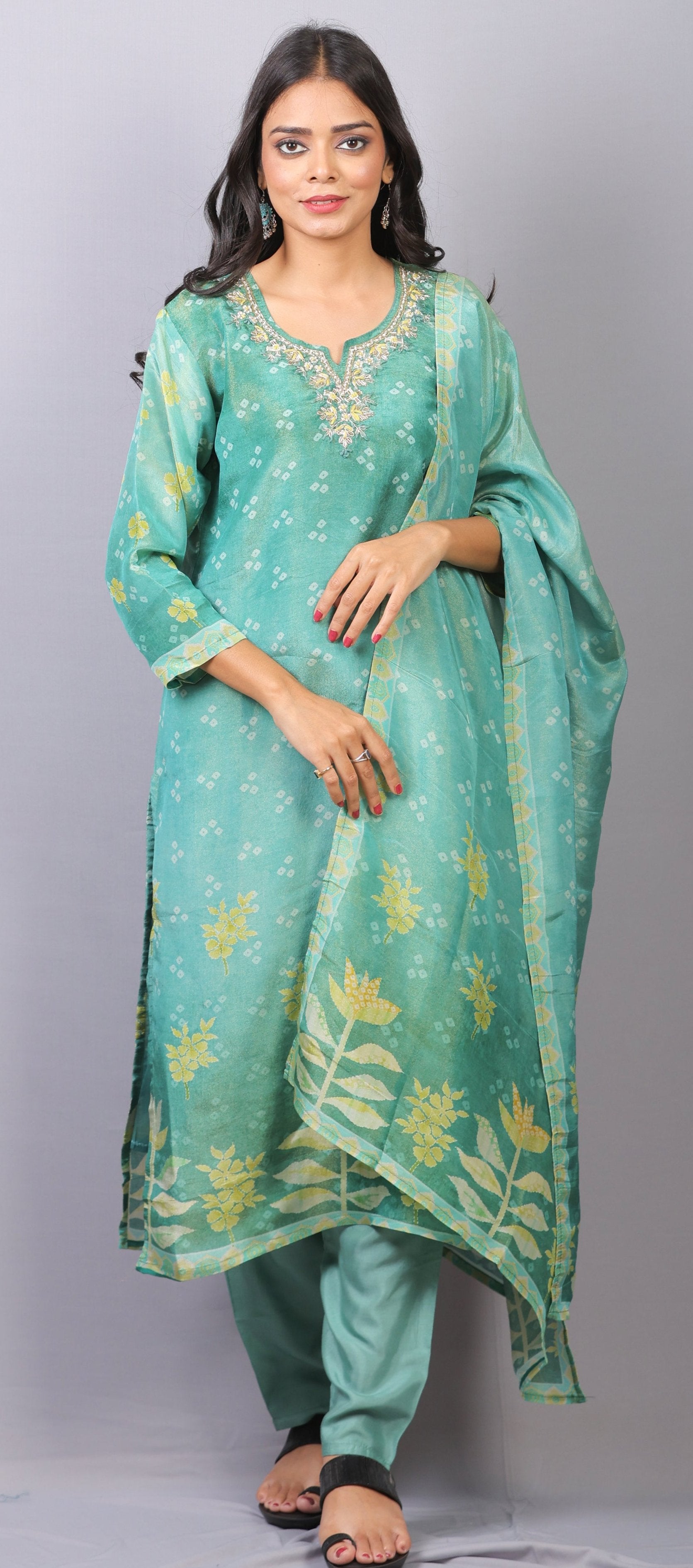 Mishy Sea green shimmer Straight kurti set