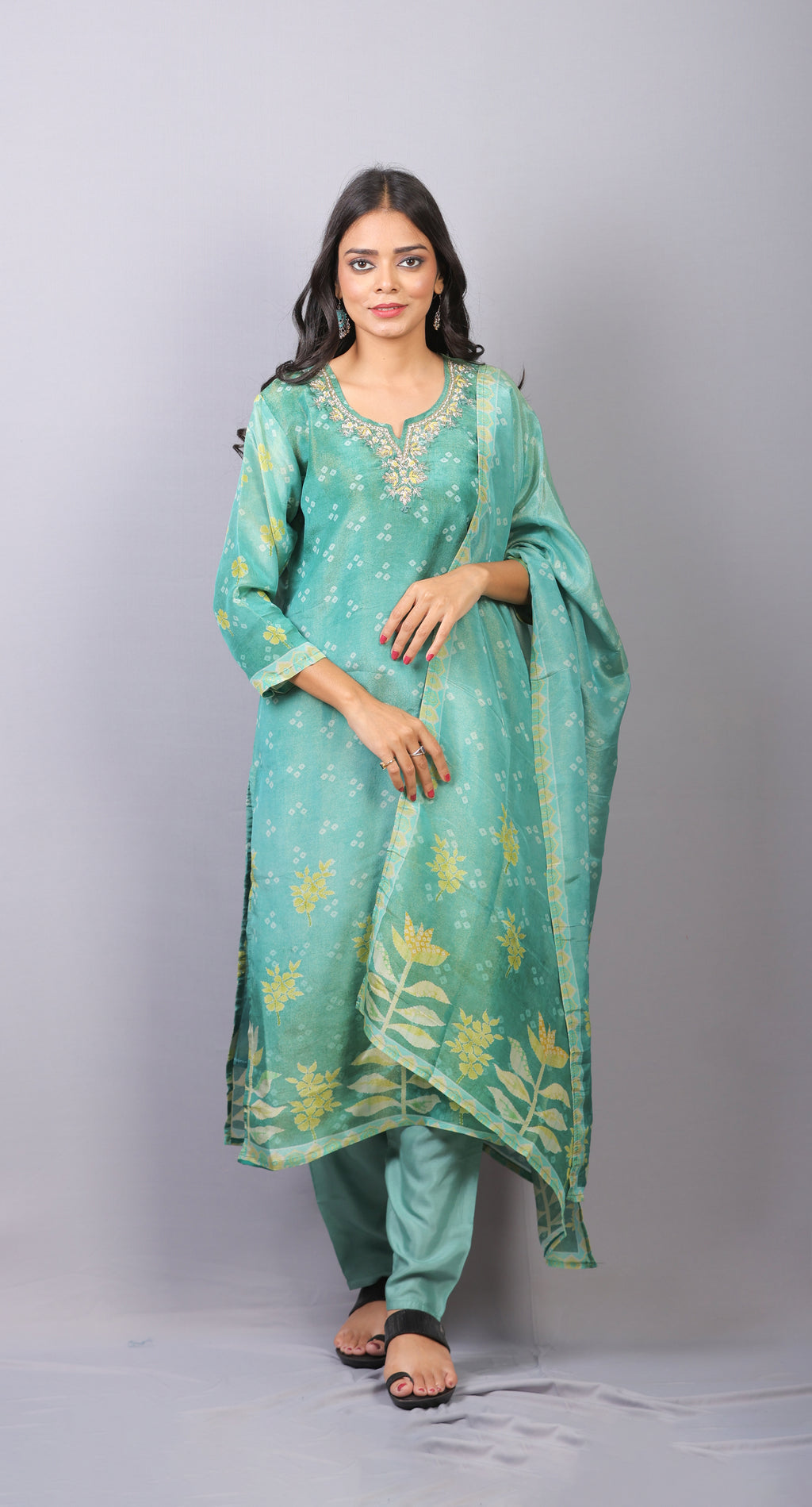 Mishy Sea green shimmer Straight kurti set