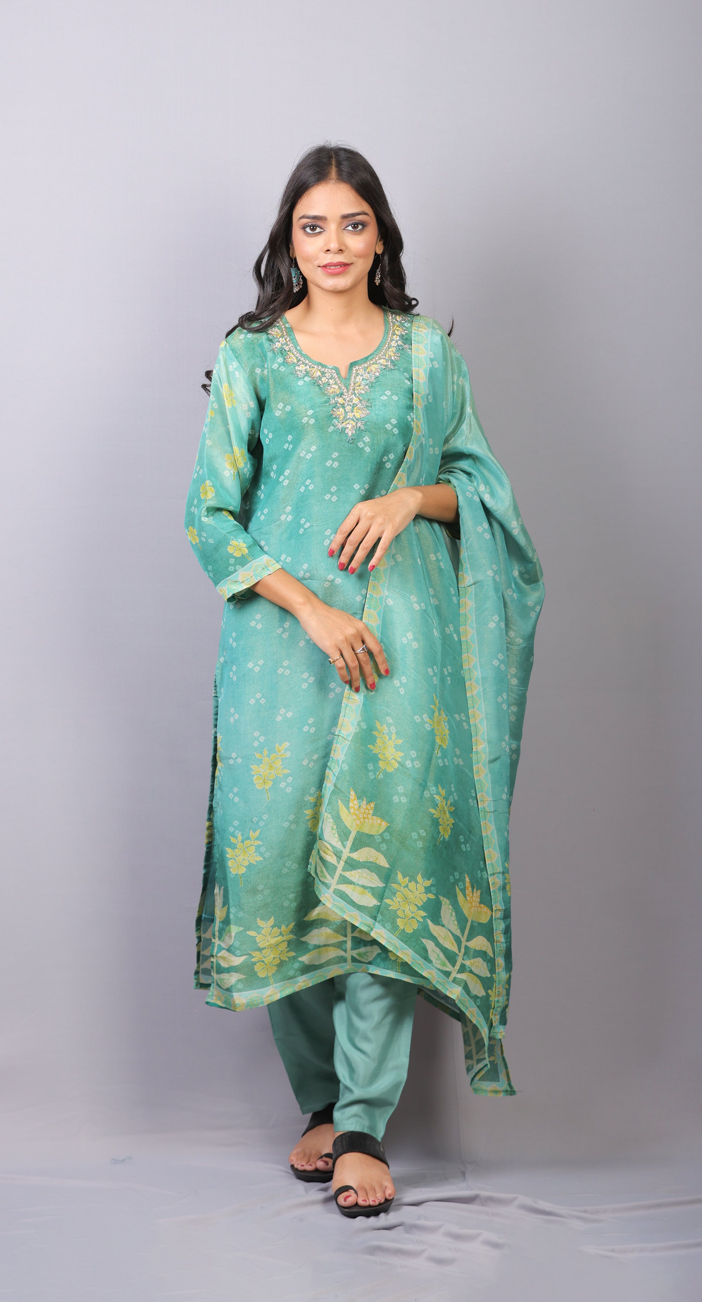 Mishy Sea green shimmer Straight kurti set