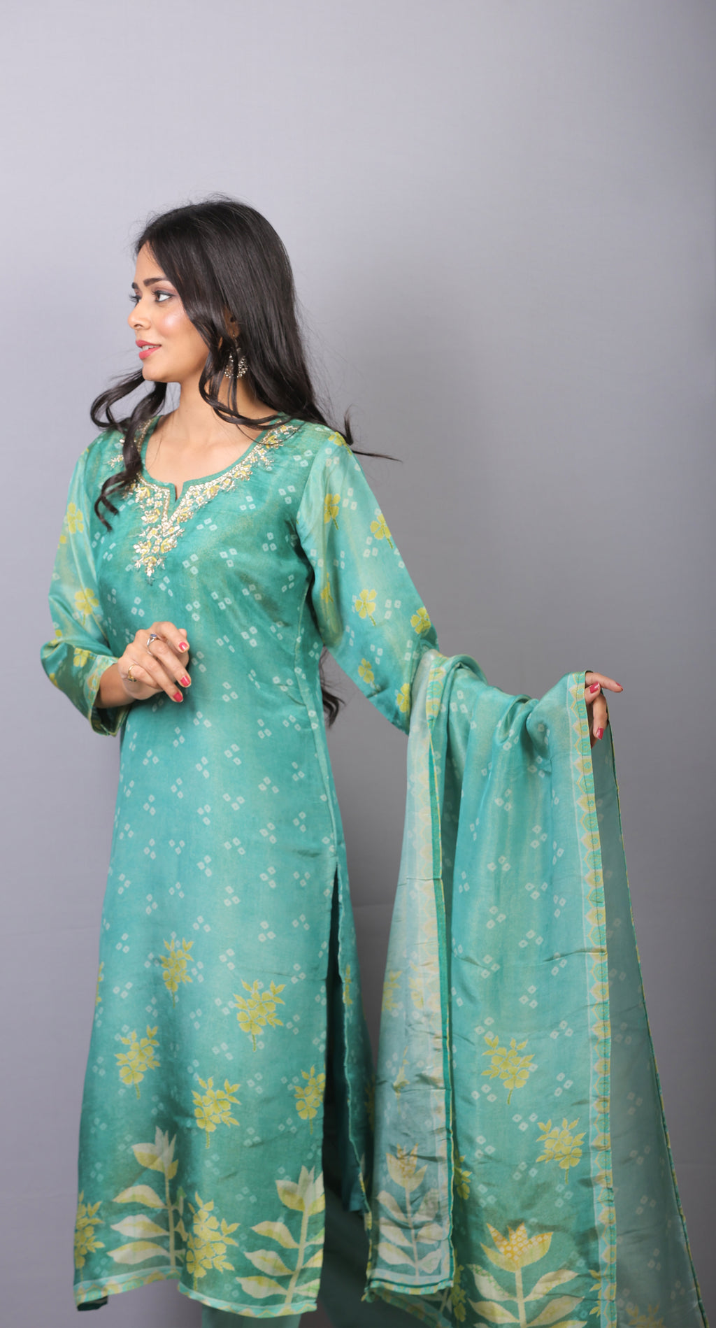 Mishy Sea green shimmer Straight kurti set