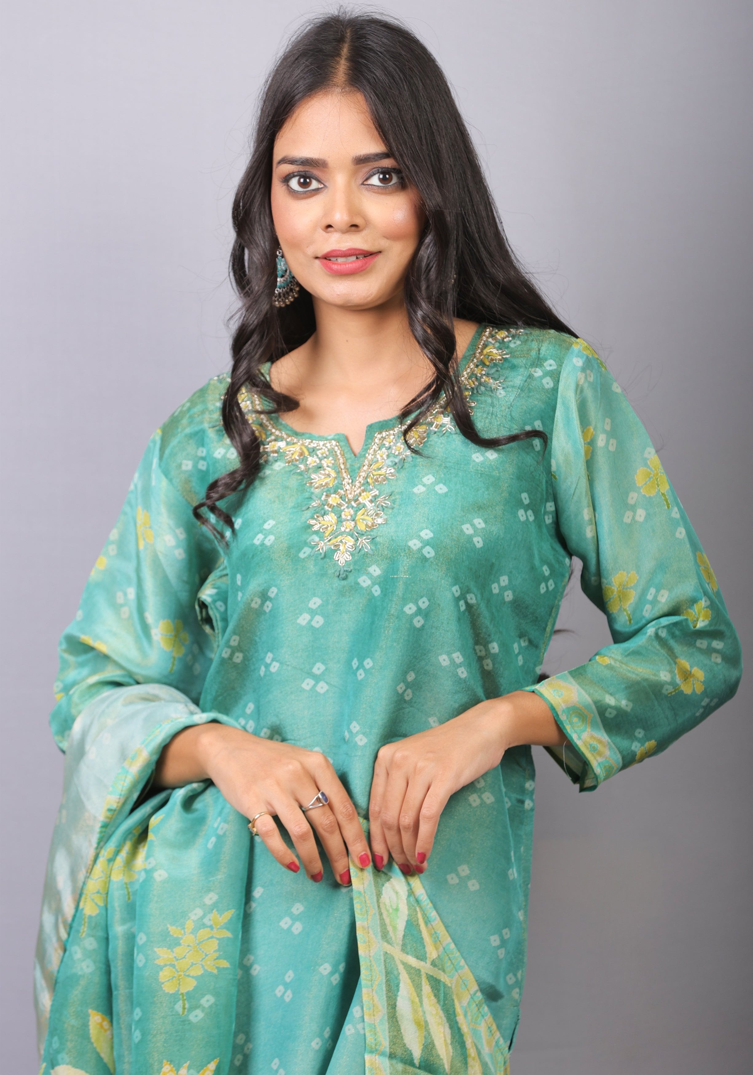 Mishy Sea green shimmer Straight kurti set