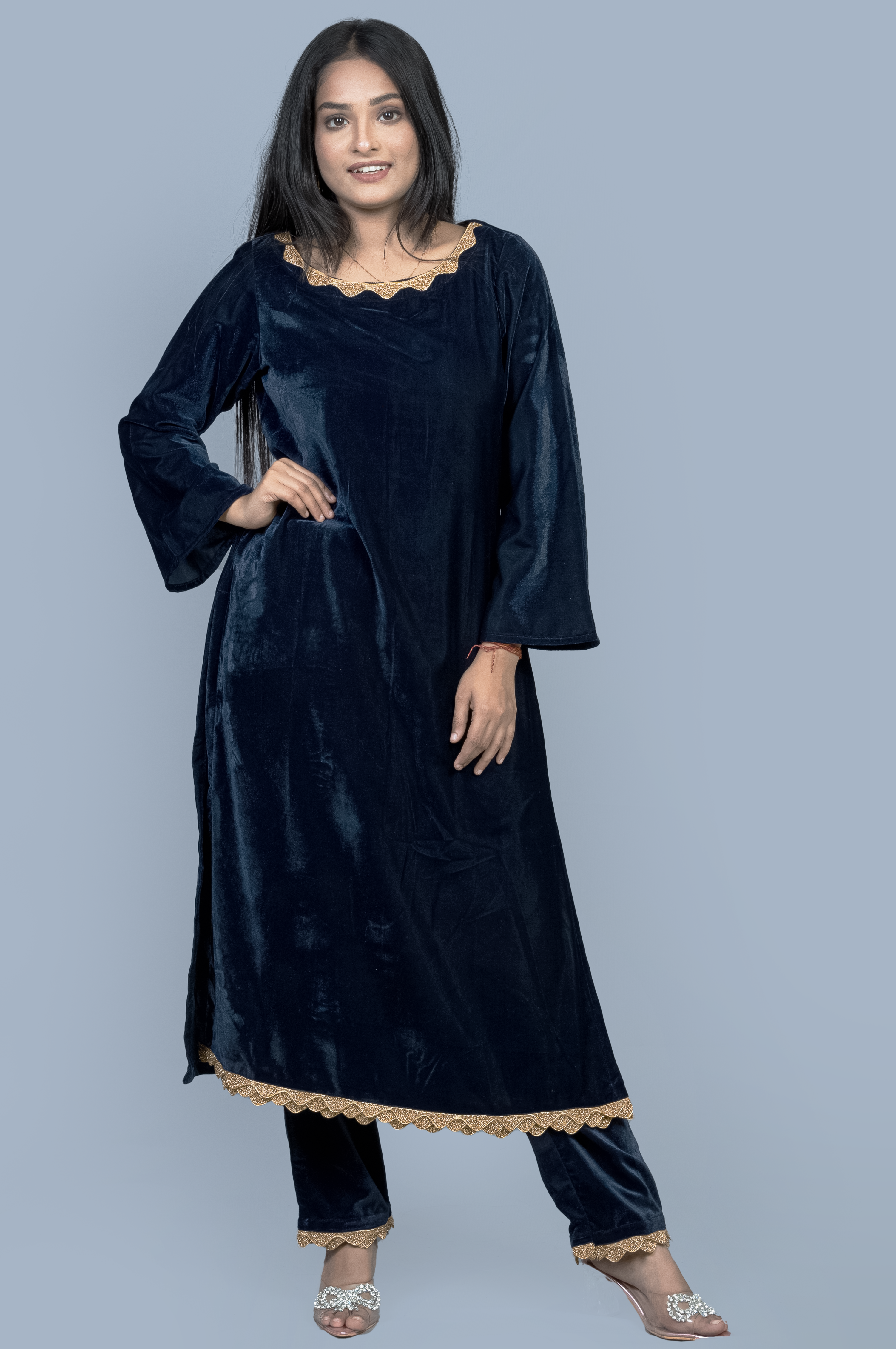 Navy Blue Velvet Kurti set