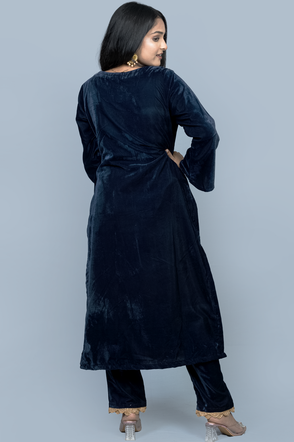 Navy Blue Velvet Kurti set