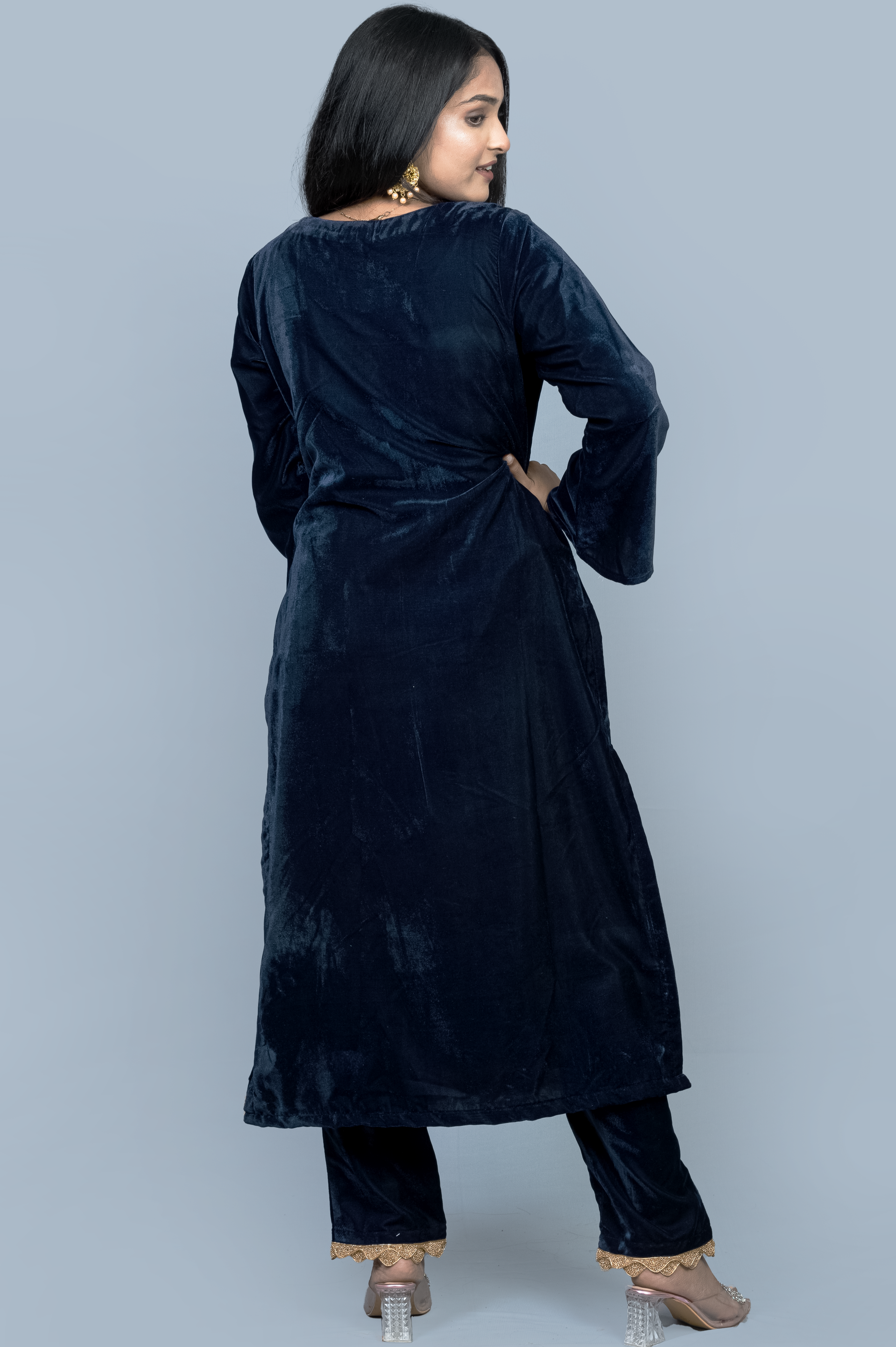 Navy Blue Velvet Kurti set