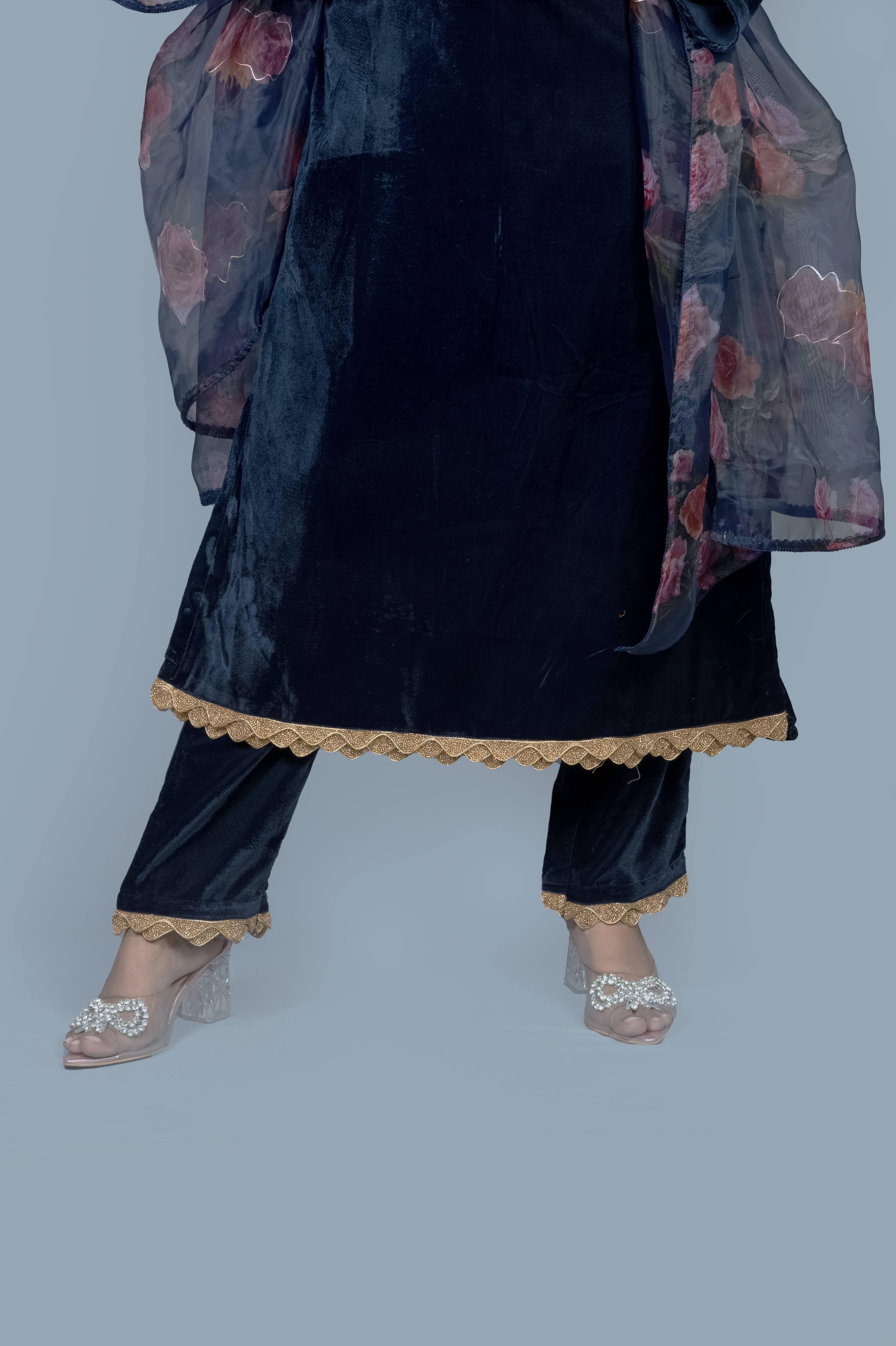 Navy Blue Velvet Kurti set
