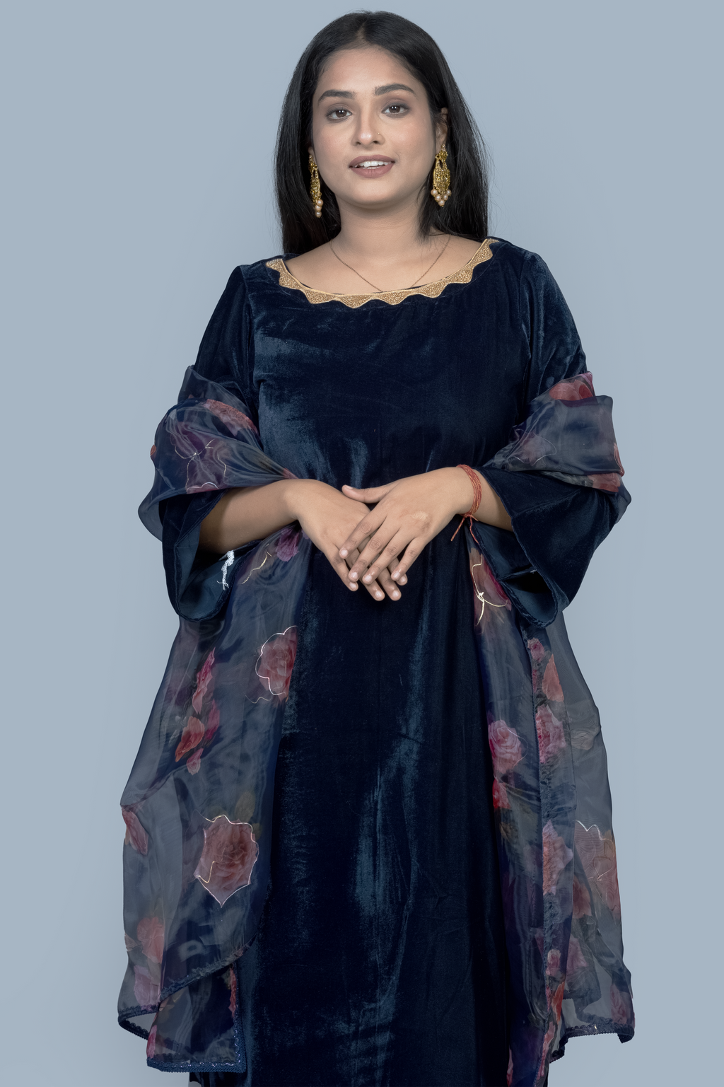 Navy Blue Velvet Kurti set