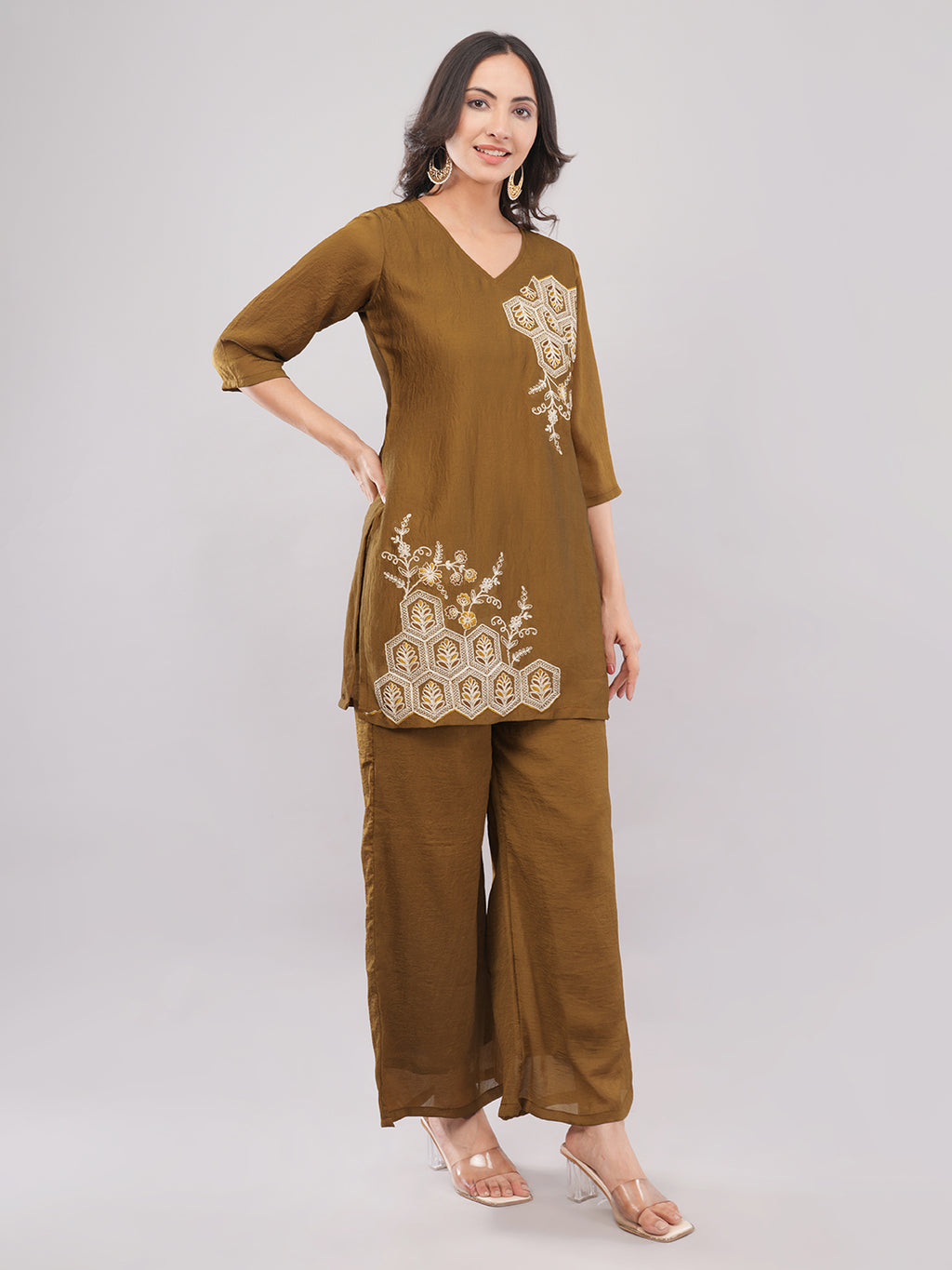 Bronze embroidered co ord set