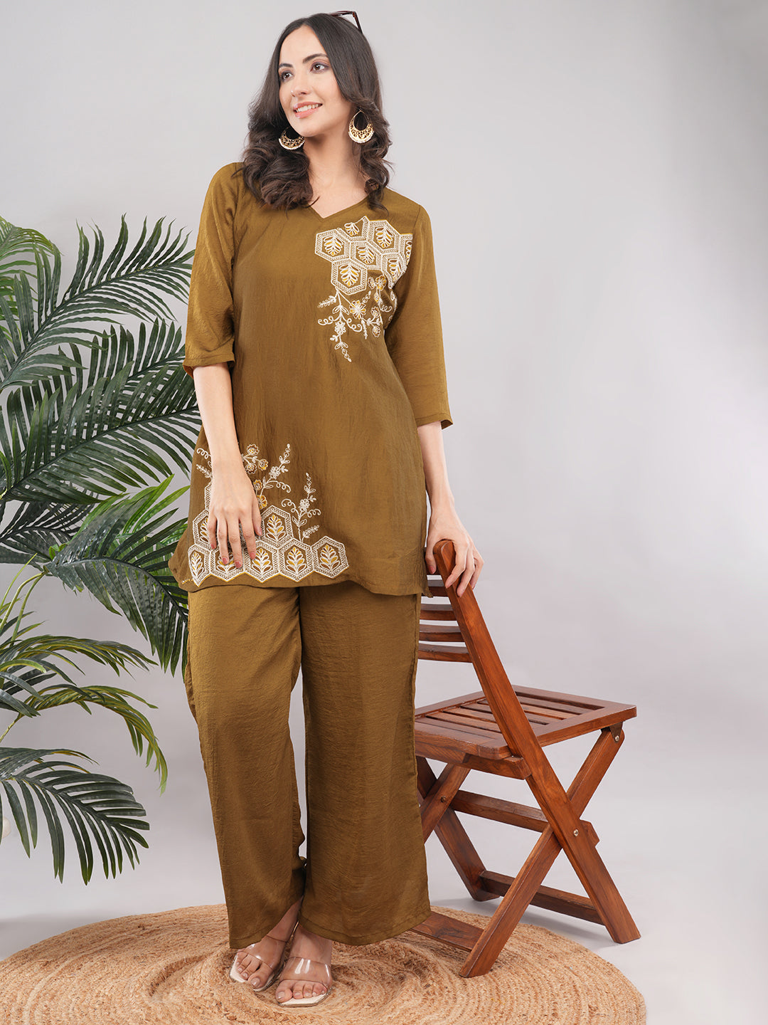 Bronze embroidered co ord set
