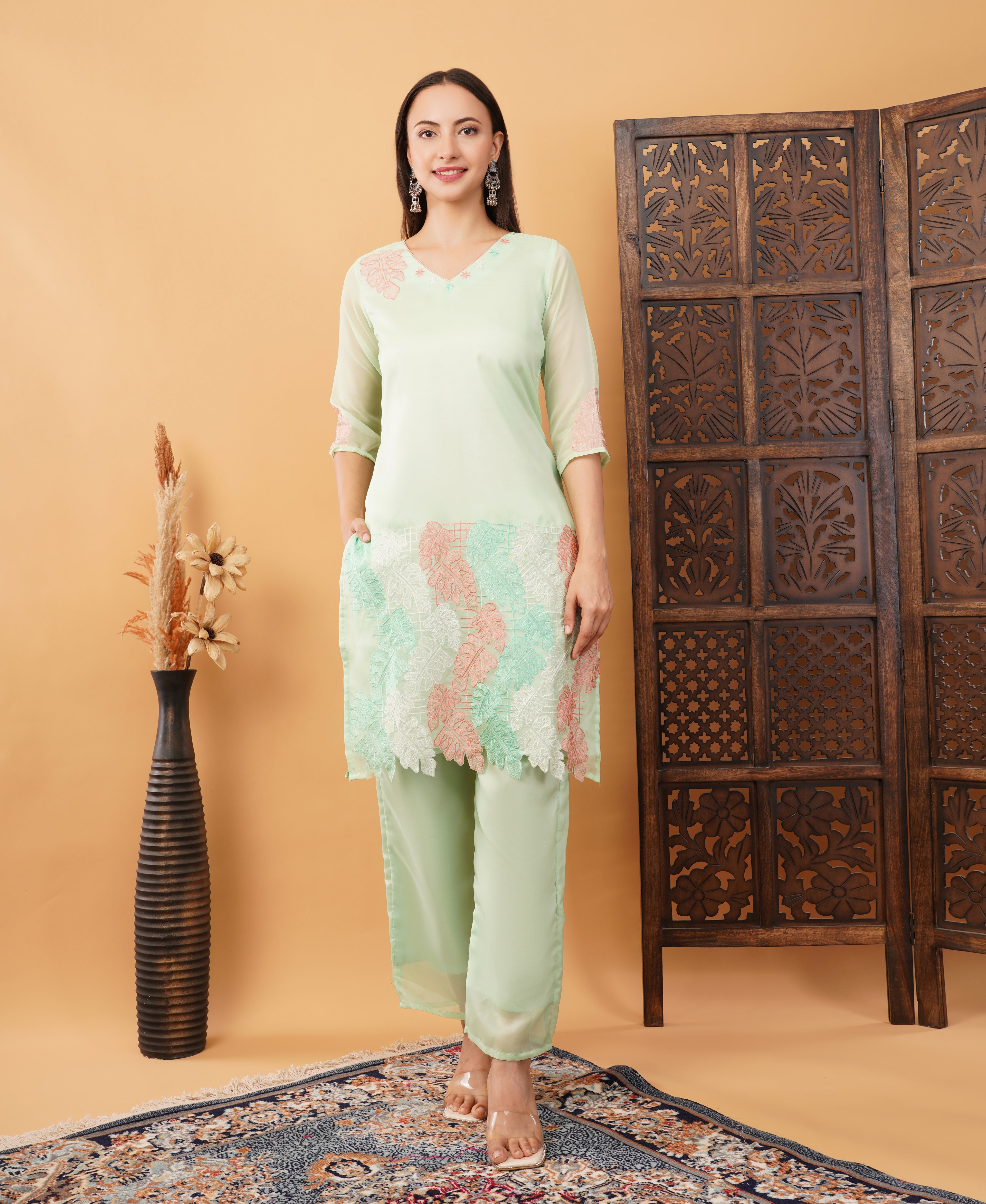 Organza embroidery co ord set