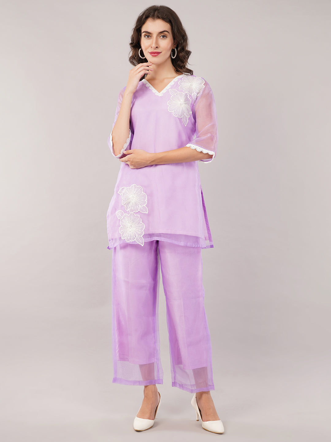 ORGANZA CO ORD SET WITH EMBROIDERY PATCH