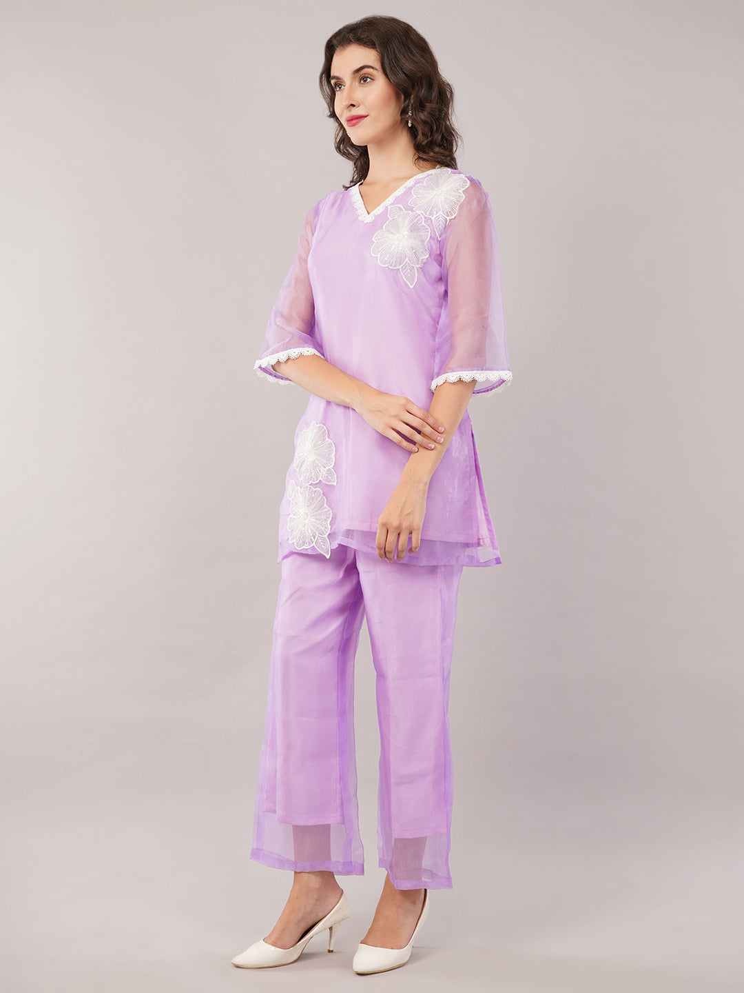 ORGANZA CO ORD SET WITH EMBROIDERY PATCH
