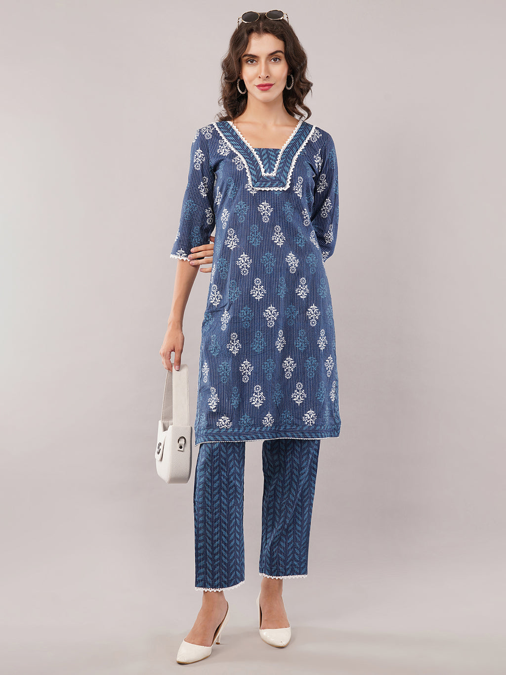 Katha indigo kurti with trouser