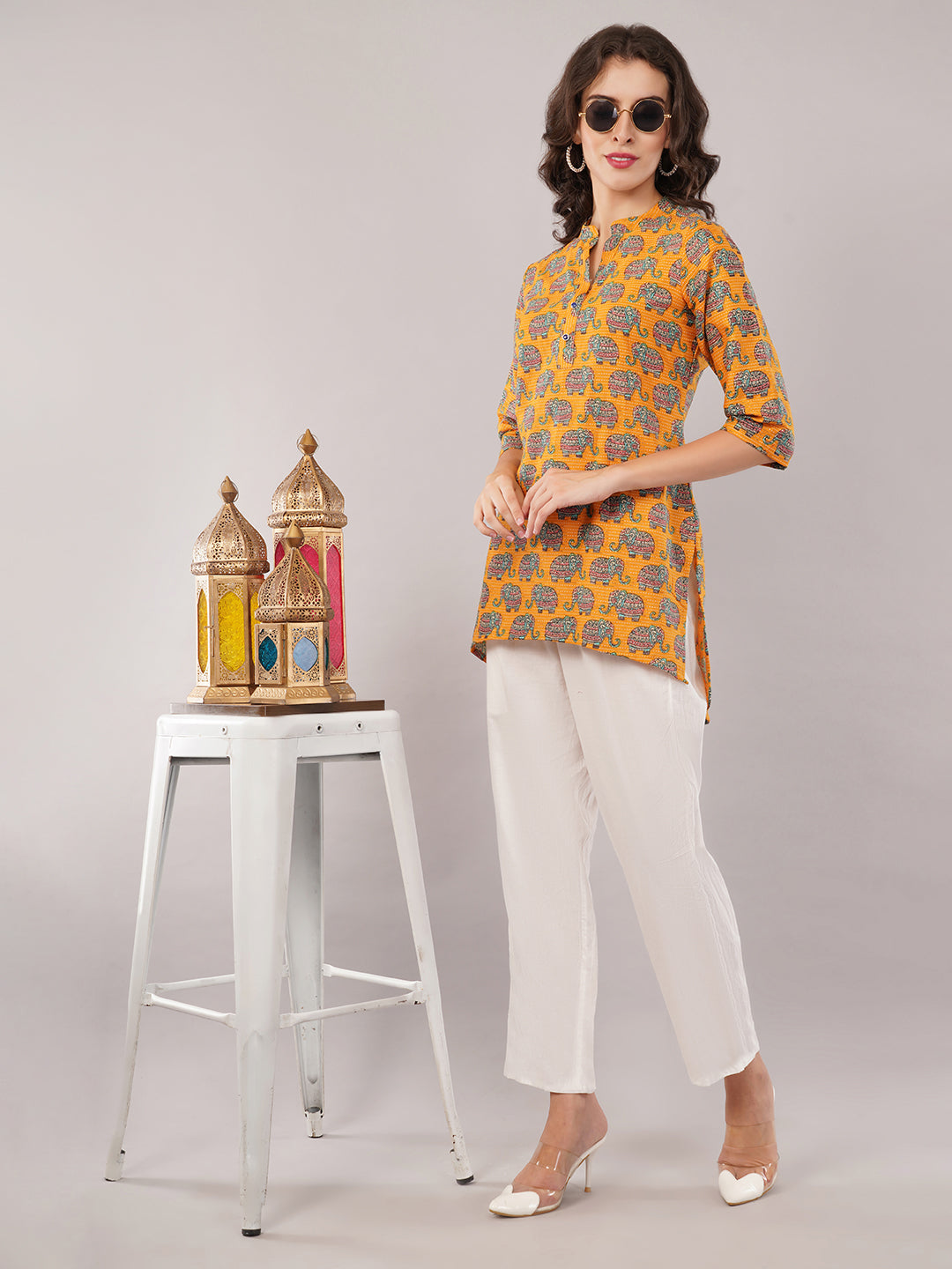 Katha Yellow Short kurti