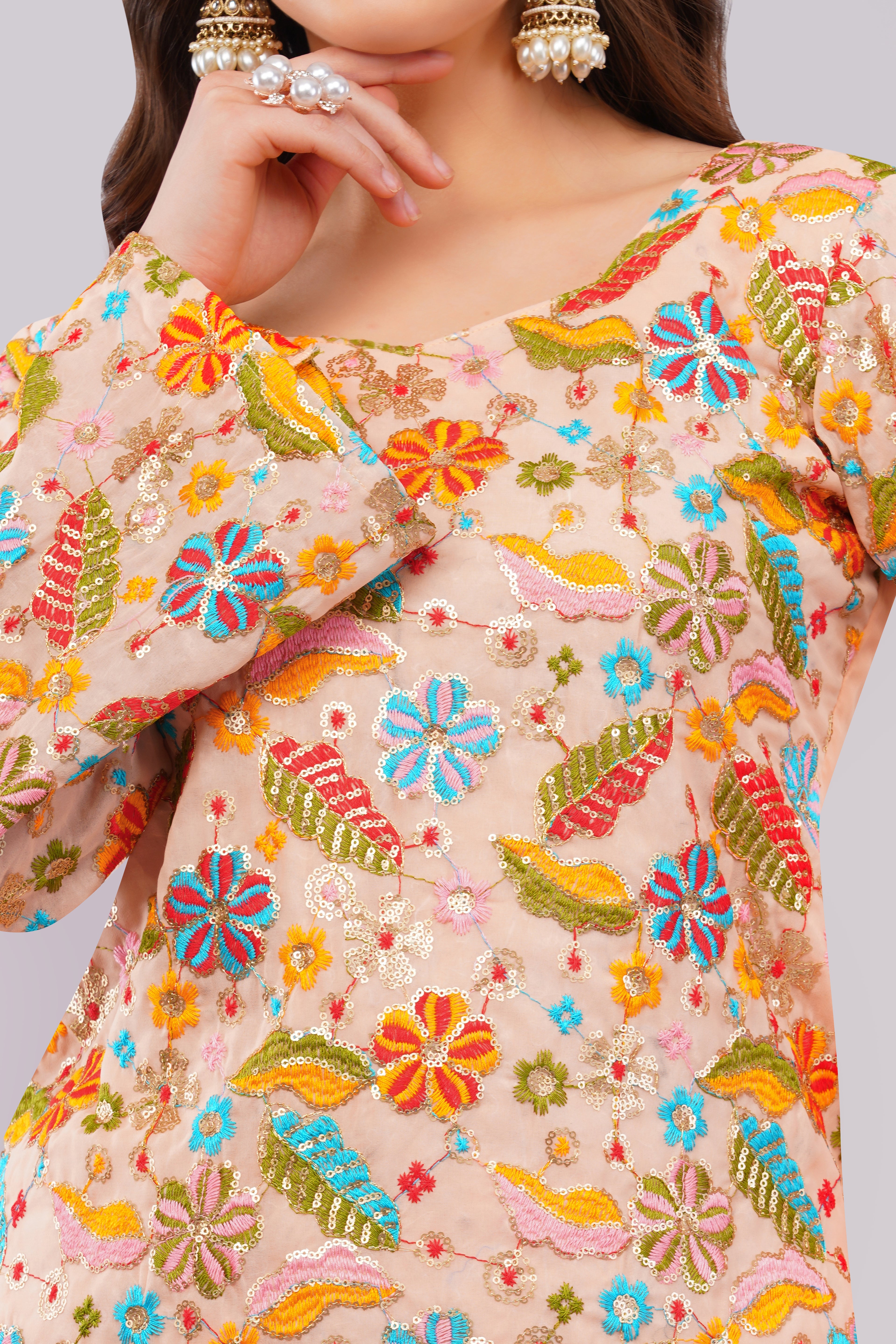 Corset back embroidery suit set