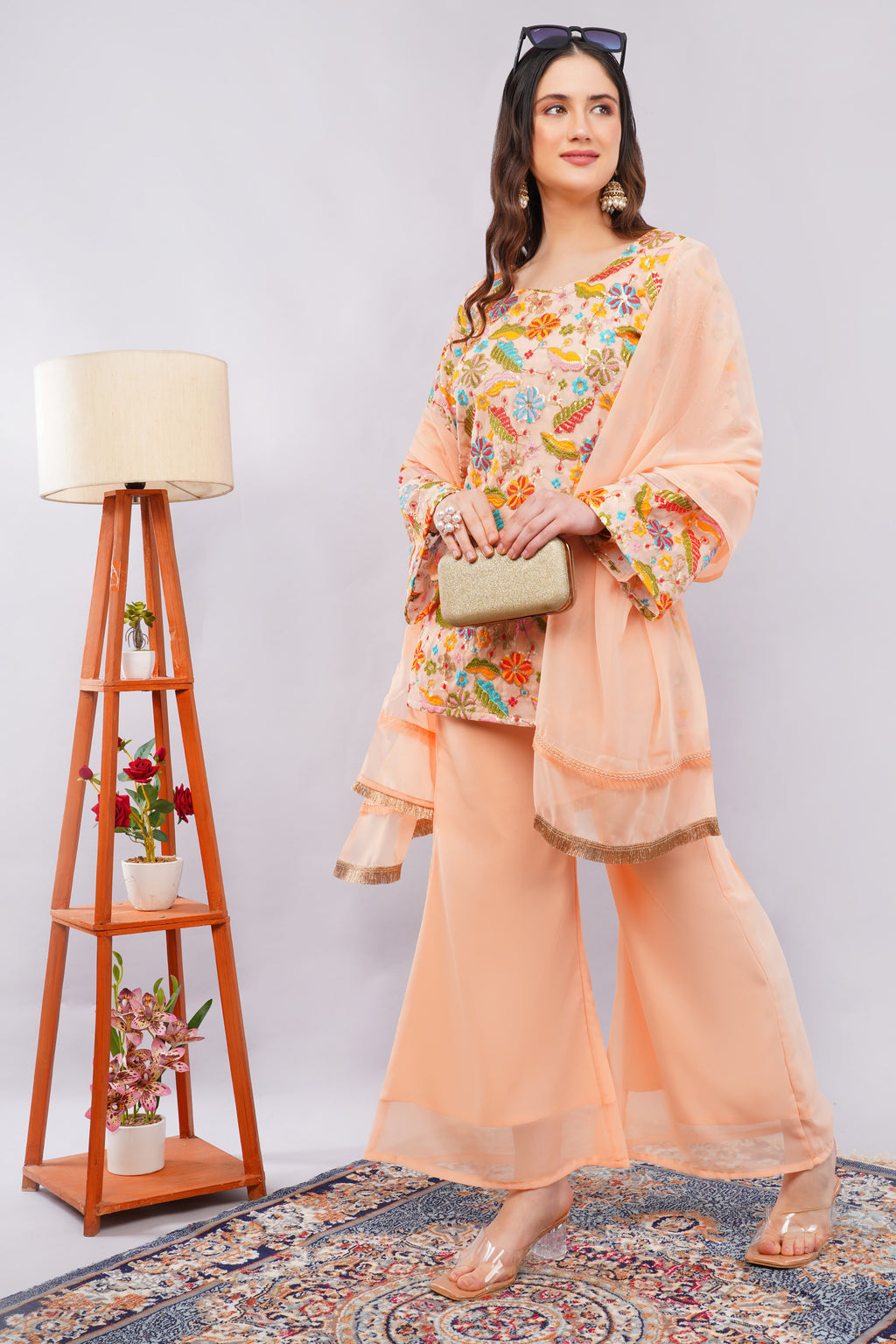 Corset back embroidery suit set