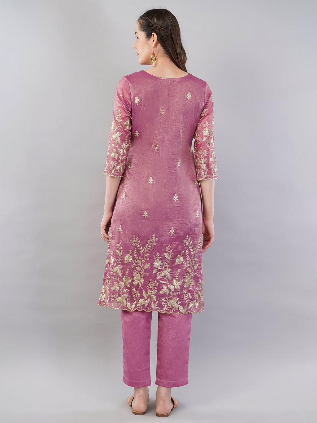 Pink Zari work kurti set