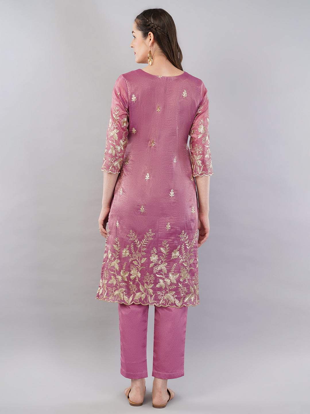 Pink Zari work kurti set