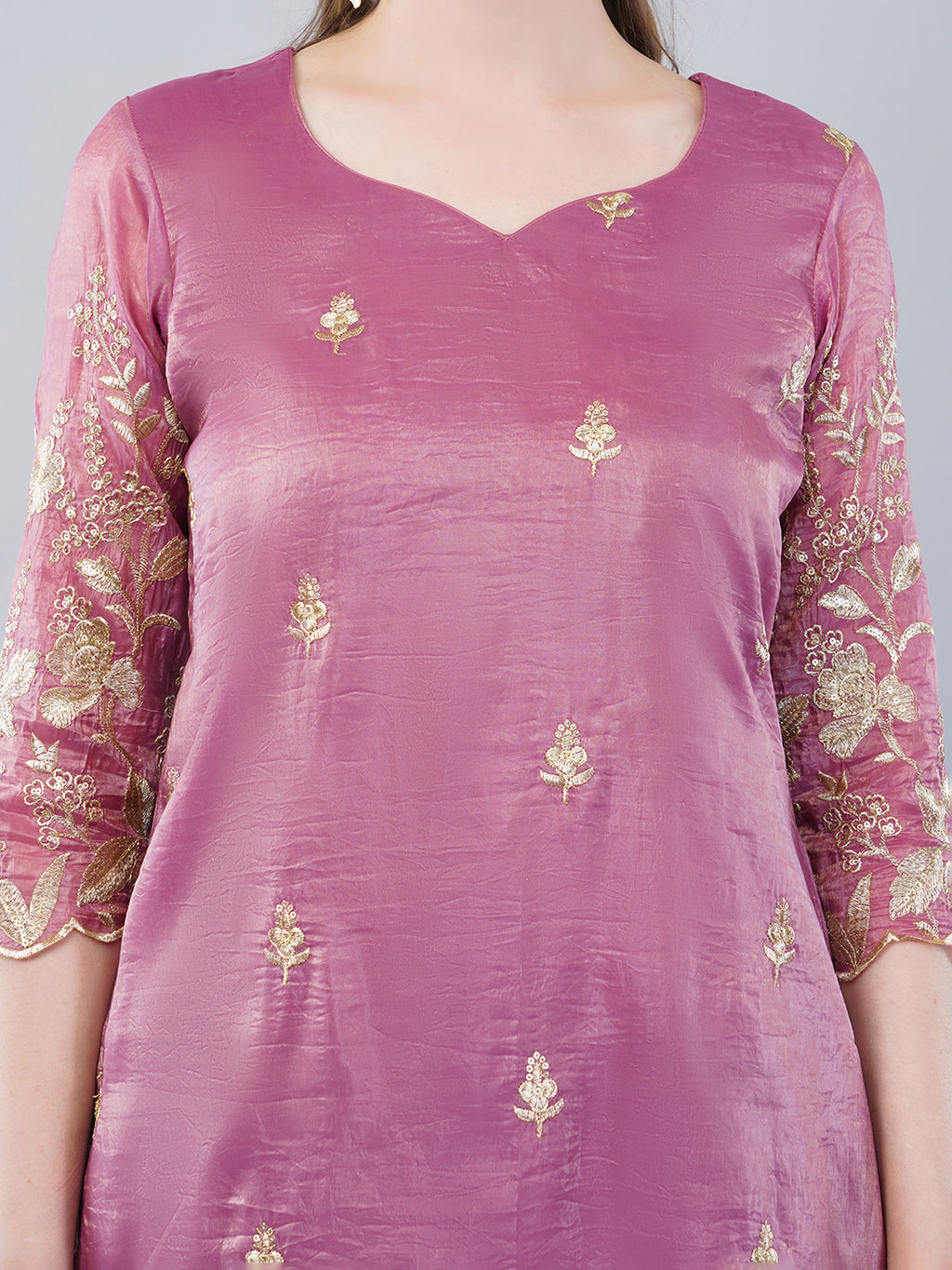 Pink Zari work kurti set