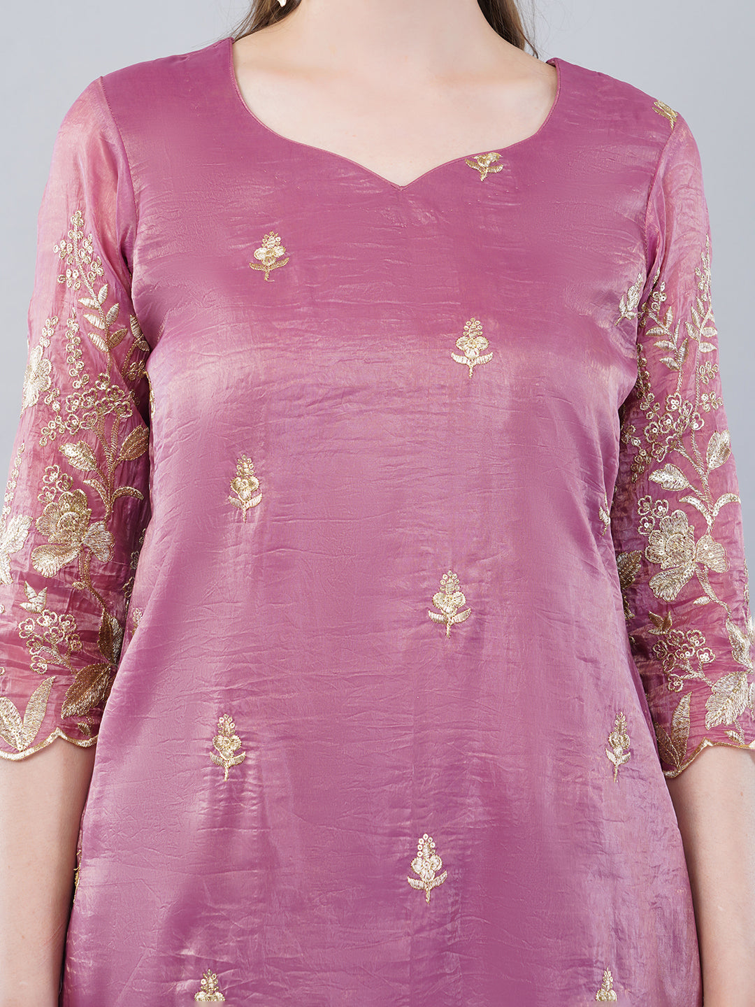 Pink Zari work kurti set