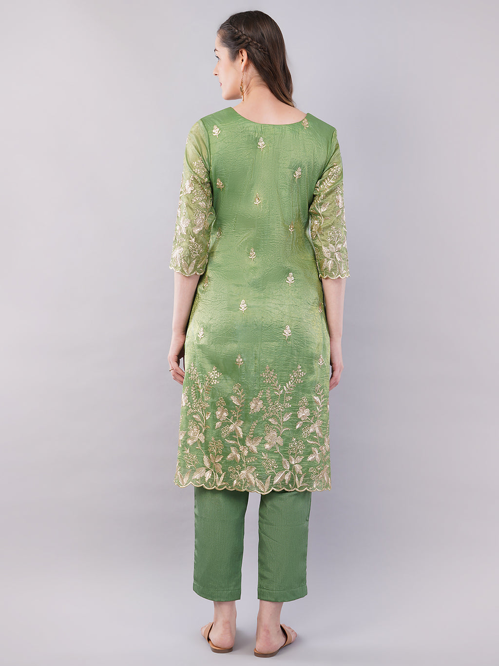 Green Zari work kurti set
