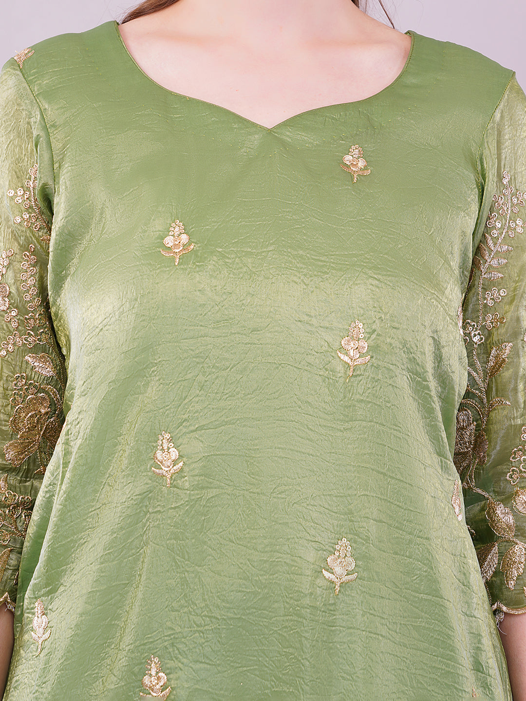 Green Zari work kurti set