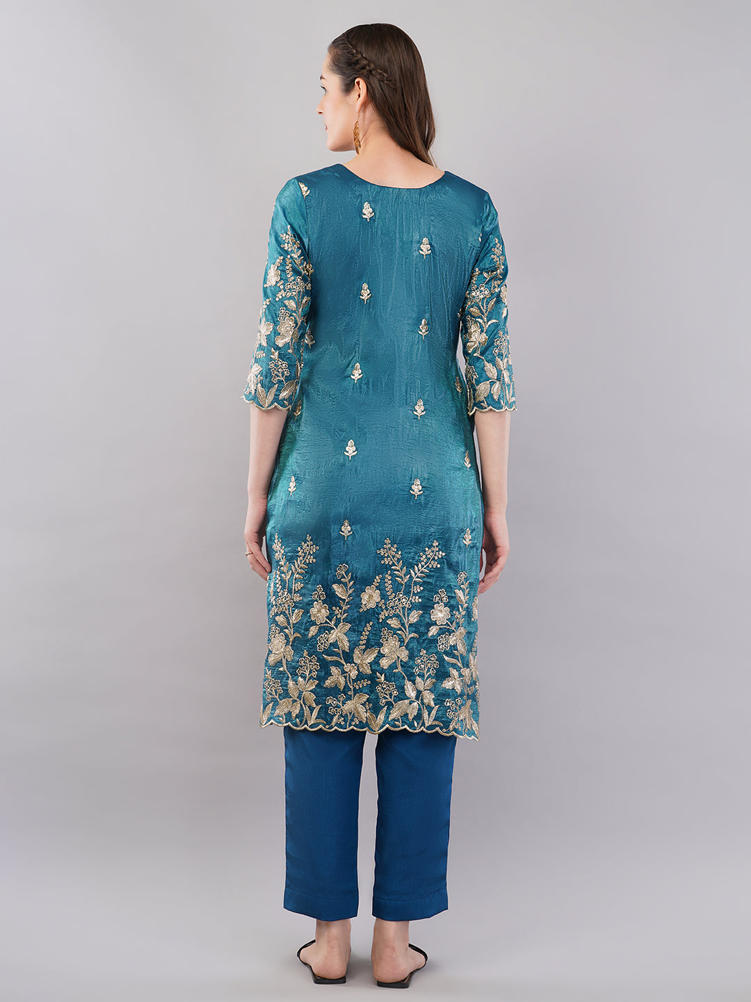 Blue Zari work kurti set