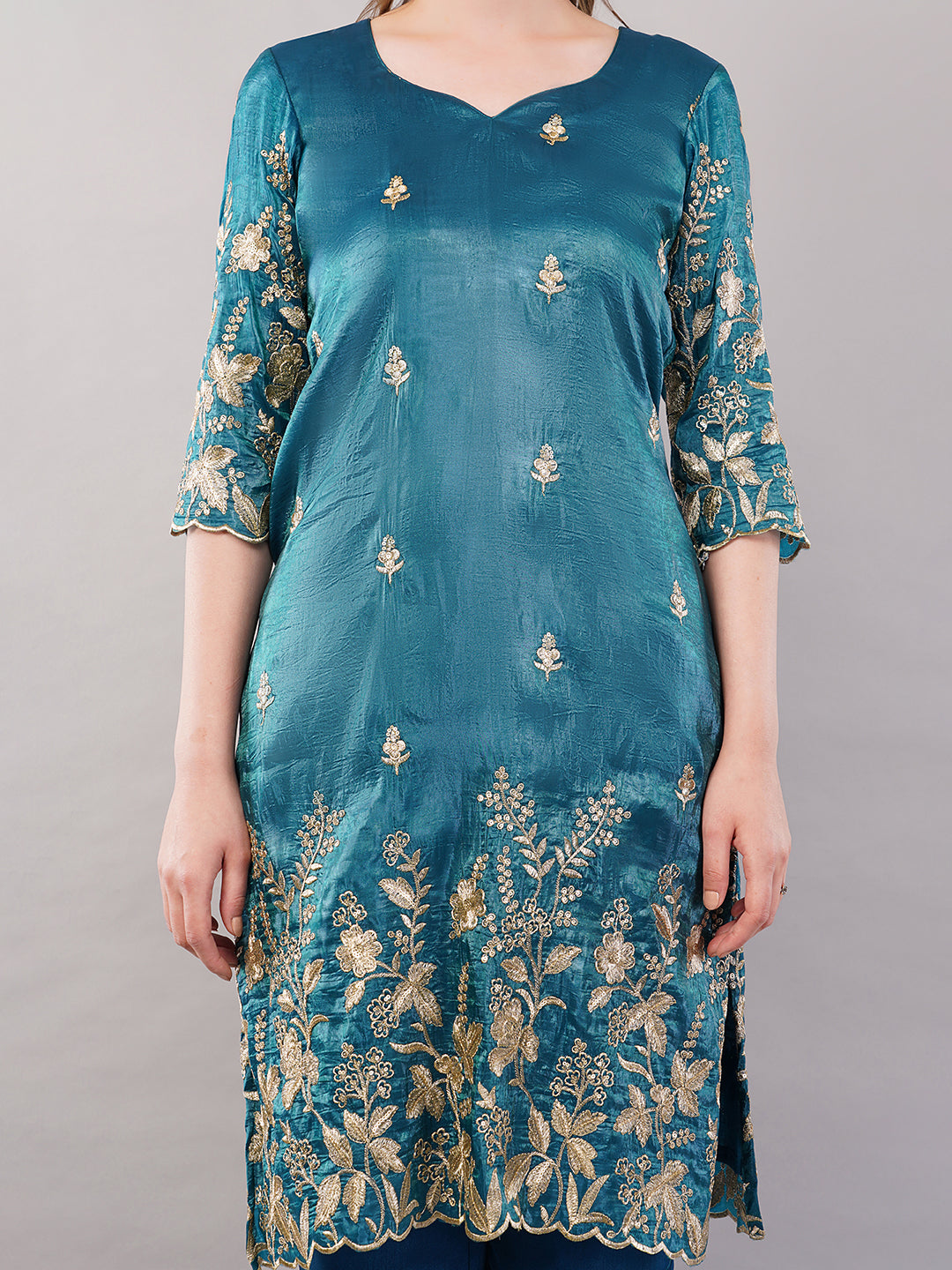Blue Zari work kurti set