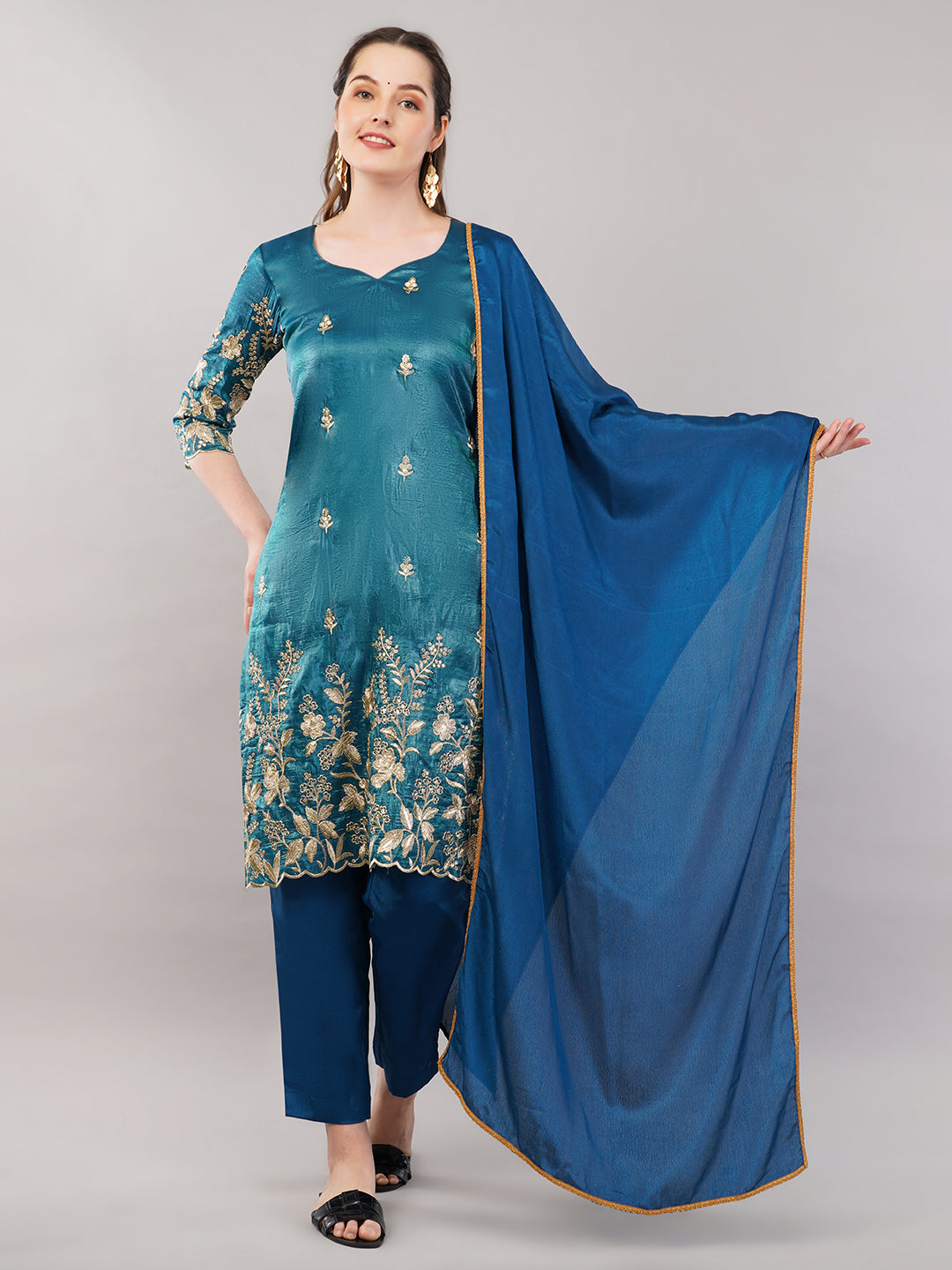 Blue Zari work kurti set
