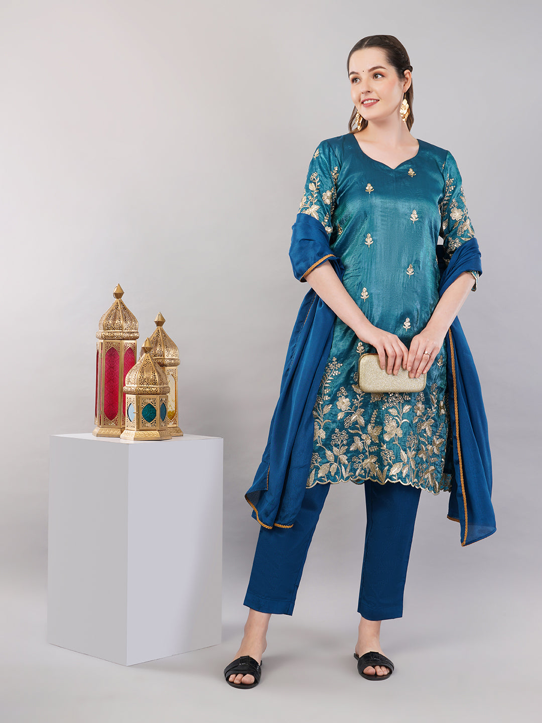 Blue Zari work kurti set