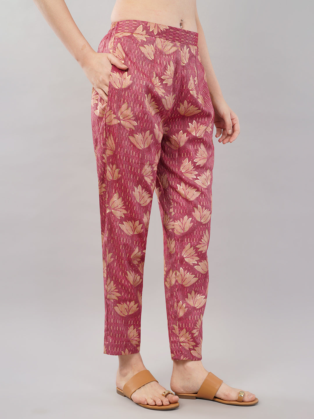 Peach rayon cotton kurta & trouser