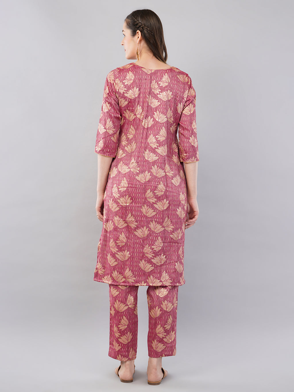 Peach rayon cotton kurta & trouser