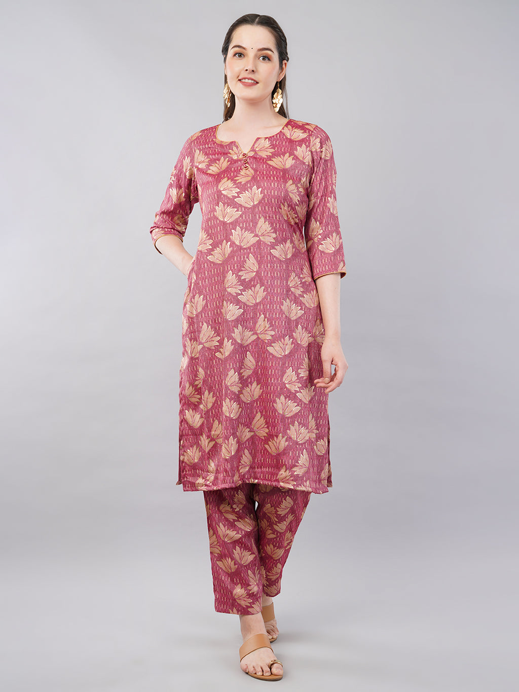 Peach rayon cotton kurta & trouser