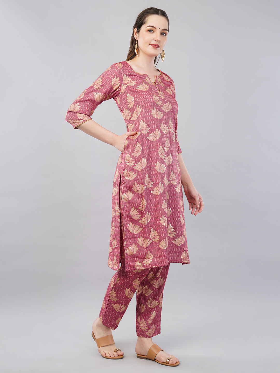 Peach rayon cotton kurta & trouser