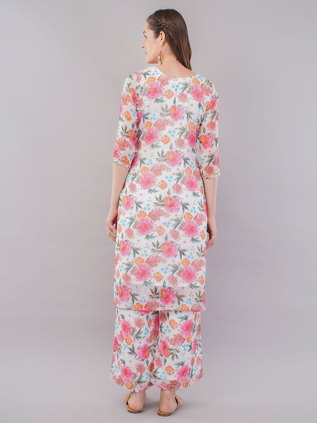 White pink sequence work top & trouser